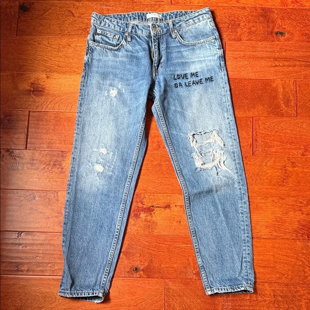 Zara Woman Blue Jeans with Text Detail - Picture 2 of 5